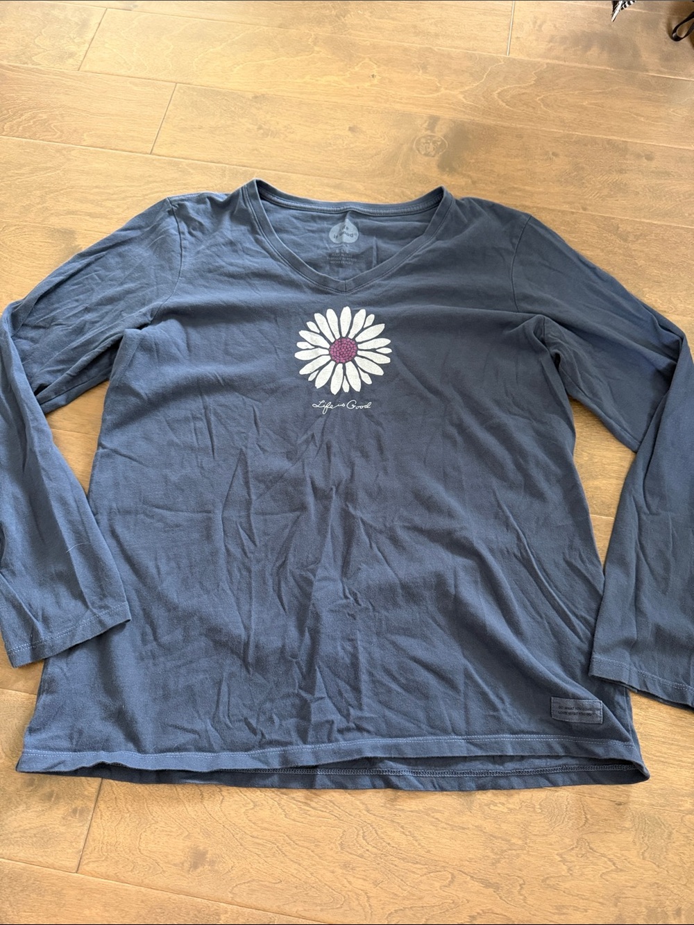 Life Is Good Navy Long Sleeve Tee with White Daisy and Purple Center